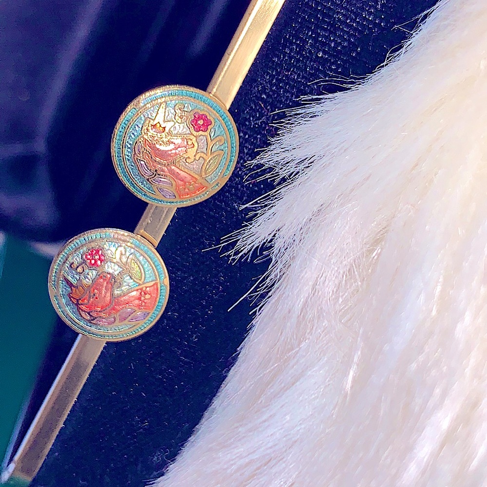 HP✨RARE Antique1970’s Cloisonné Jewelry Set, Mystical Unicorn Locket+Earring Set - Picture 11 of 17
